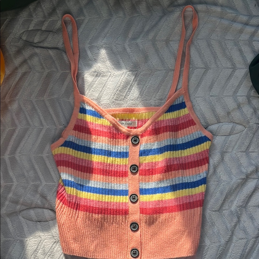 Striped Button-Up Knit Tank Top
